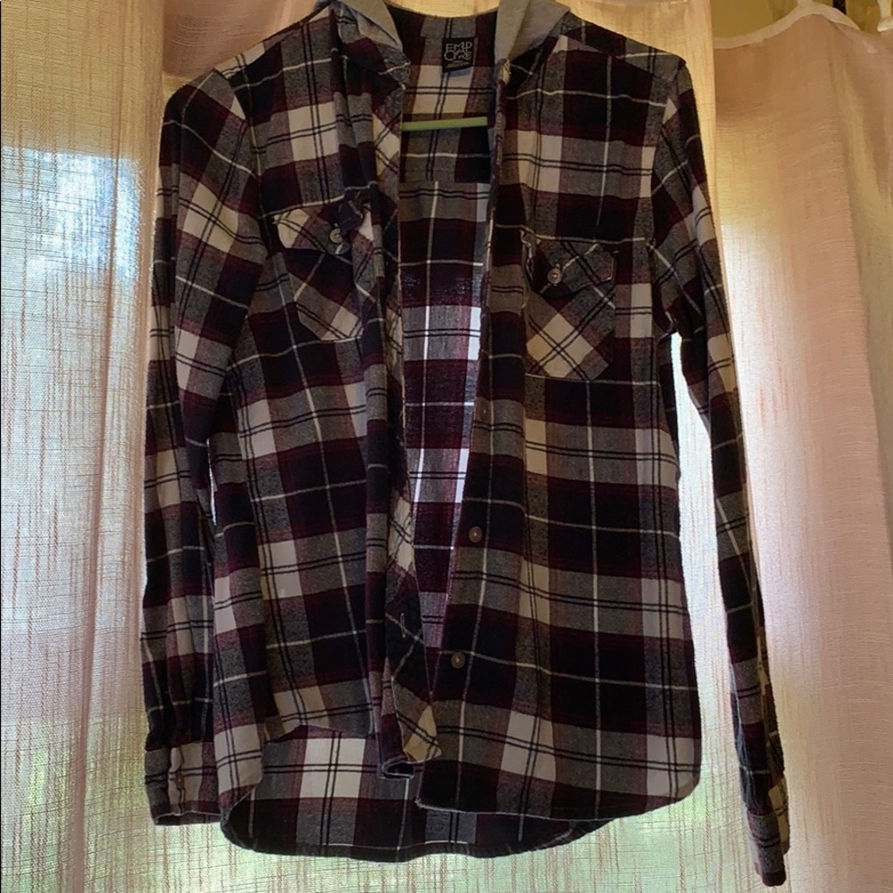 Maroon Hooded Flannel